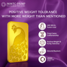 MMTC PAMP gold bar promoting certified weight tolerance and authenticity