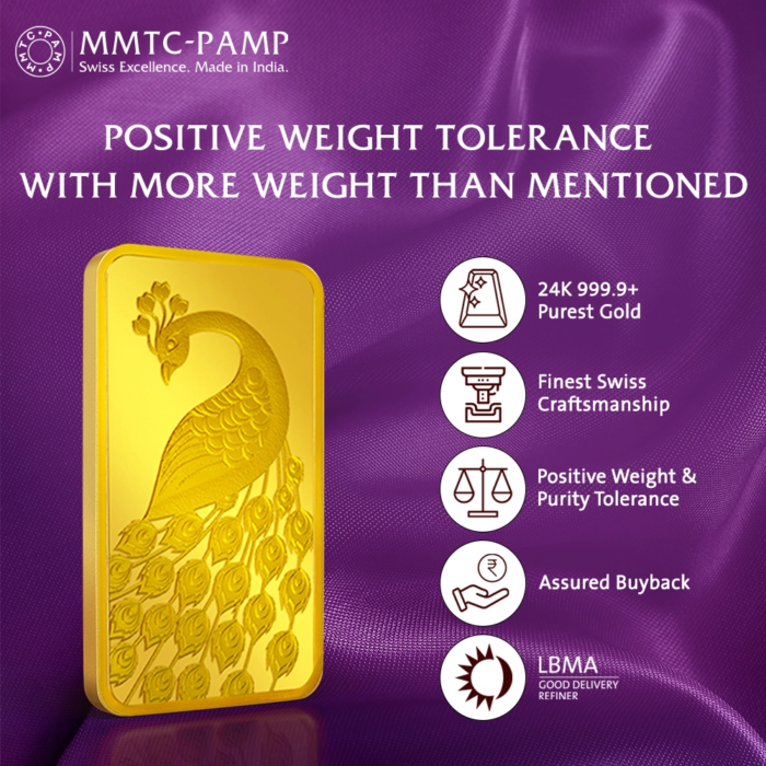 MMTC PAMP gold bar promoting certified weight tolerance and authenticity