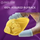 MMTC-PAMP gold coin featuring Goddess Lakshmi and Lord Ganesha in a unique shankh-shaped design.