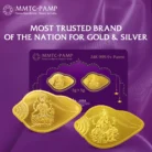 MMTC-PAMP gold coin featuring Goddess Lakshmi and Lord Ganesha in a unique shankh-shaped design.