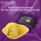 Lakshmi shankh-shaped gold coin in premium gift packaging with authenticity certificate.