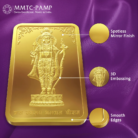 Close-up of MMTC PAMP Ram Lalla 10 gram gold bar highlighting embossing and mirror finish
