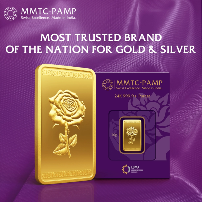 Premium 10 gram gold bar featuring elegant rose design