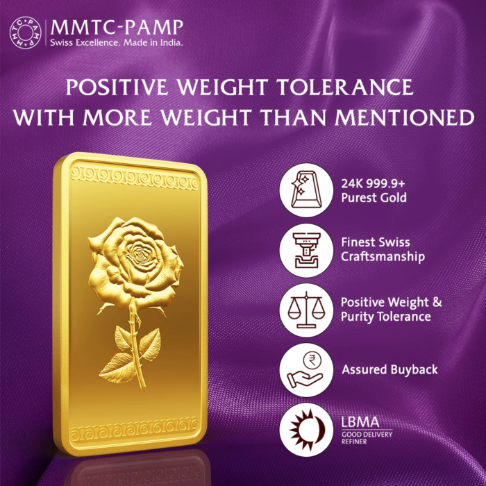Fine gold bar with engraved rose flower artwork