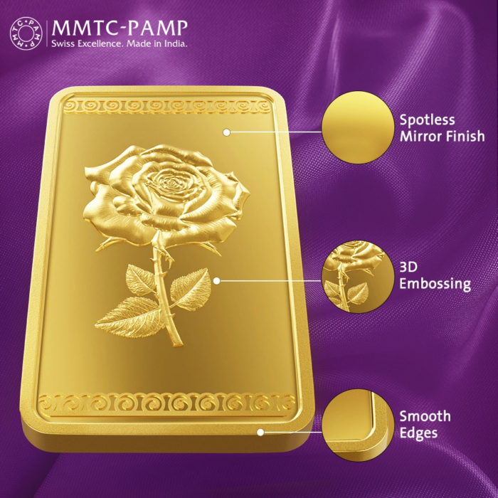 Premium 10 gram gold bar featuring elegant rose design